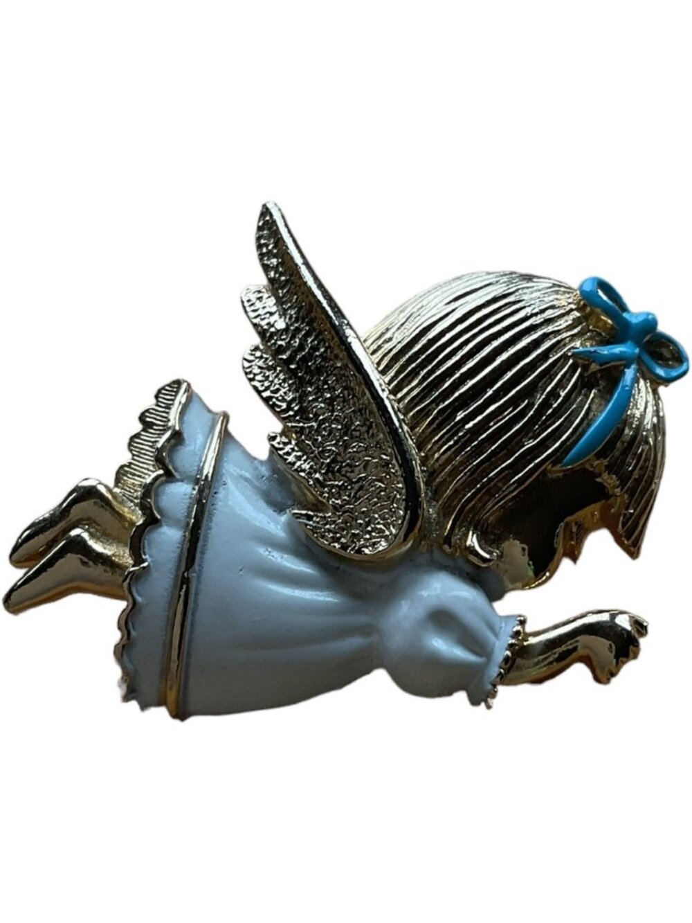 VTG Sarah Coventry Lil Angel Brooch Pin Gold White Enamel Bow Grandmacore Angelc